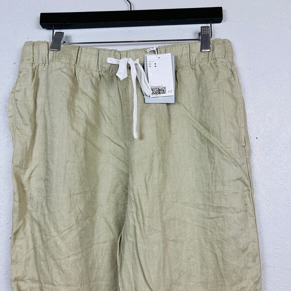 NEW! H&M Linen Pants Loose Fit Elastic Waist Camel - M - Picture 2 of 4